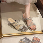 Damen Elegante und funkelnde Sandalen mit Blockabsatz EB