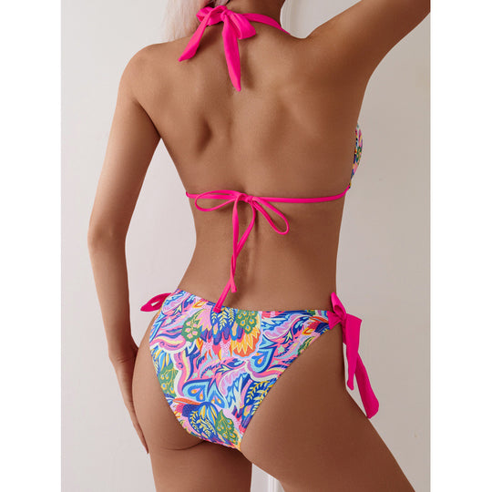 Damen Triangel-Bikini mit bindbaren Trägern und lebhaftem Muster R&B