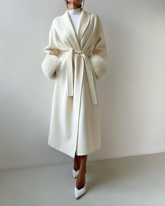 Damen Elegante Langjacke mit abnehmbaren Fuchsärmeln R&B