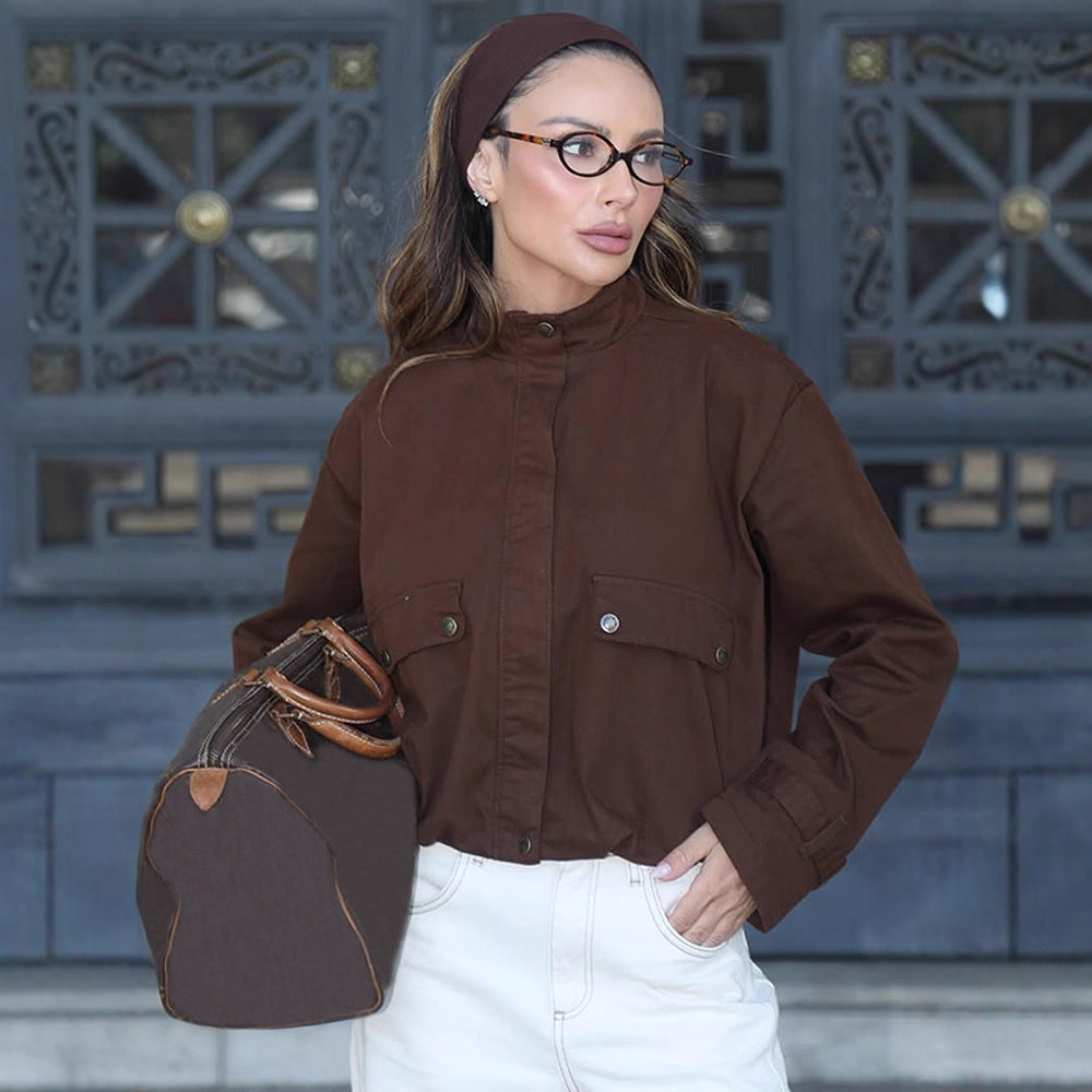 Damen Utility-Jacke mit Brusttaschen und Stehkragen R&B