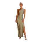 Damen Maxikleid mit asymmetrischem Design und elegantem Satin-Finish R&B
