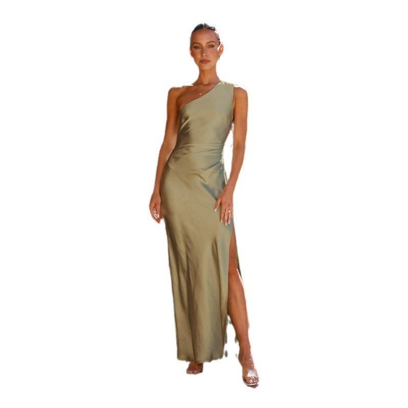 Damen Maxikleid mit asymmetrischem Design und elegantem Satin-Finish R&B