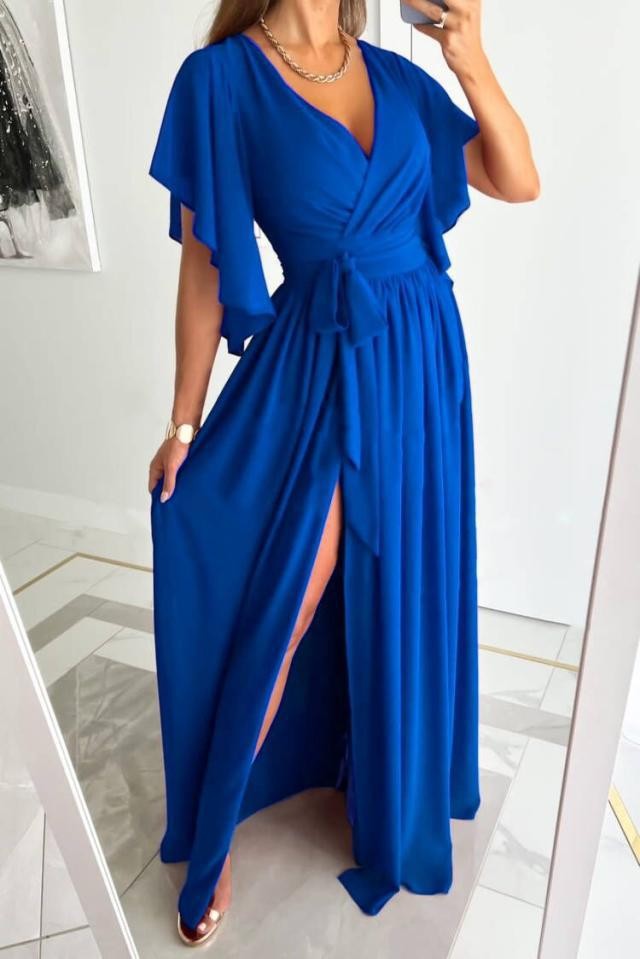 Damen Elegantes Maxikleid mit voluminösen Ärmeln und schickem Beinschlitz R&B
