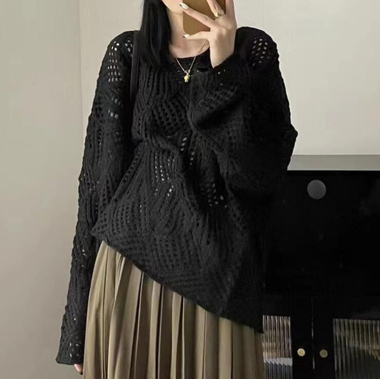 Damen Grobstrick Pullover mit innovativem Lochmuster und lässigem Schnitt R&B