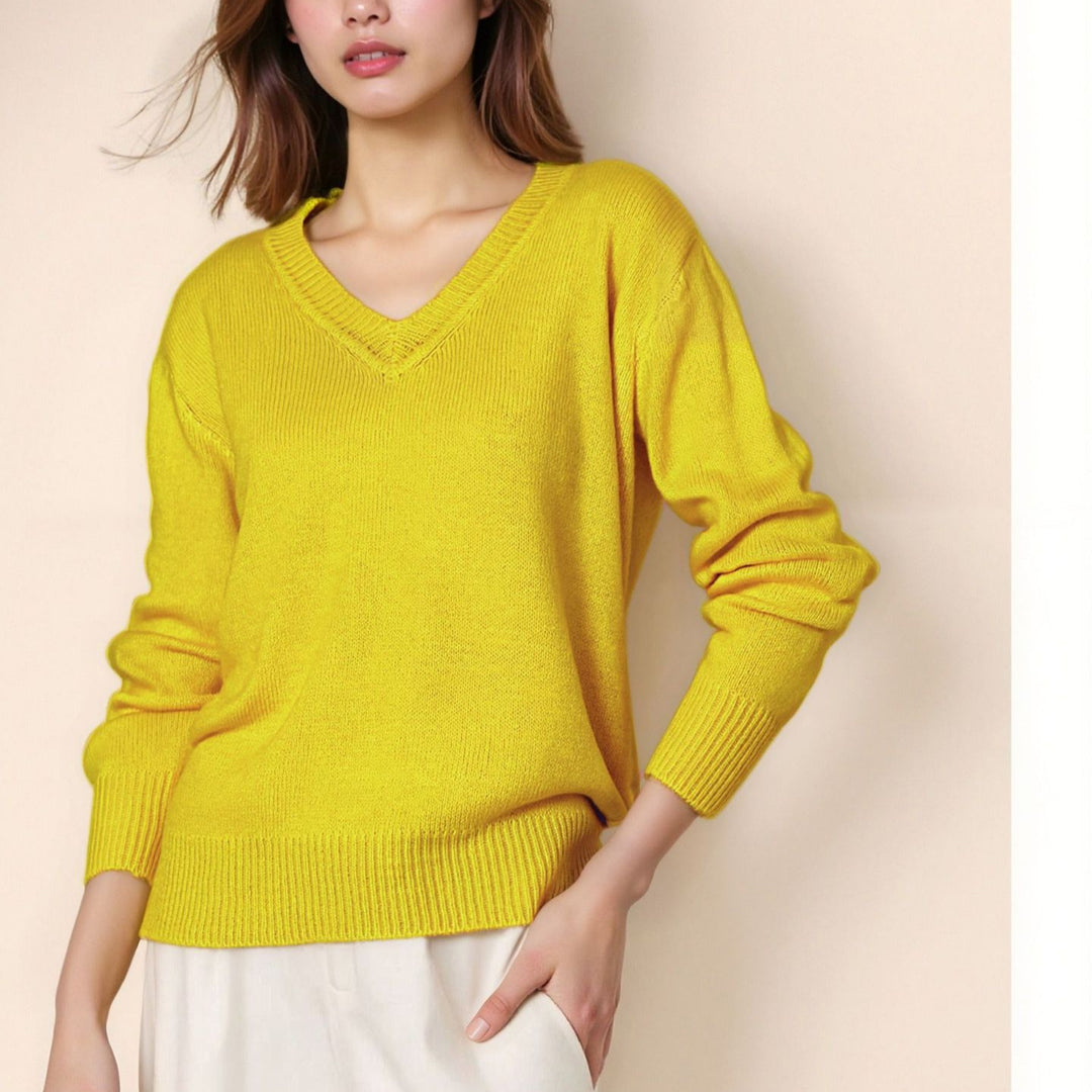 Damen Pullover mit V-Ausschnitt und strukturierter Optik R&B