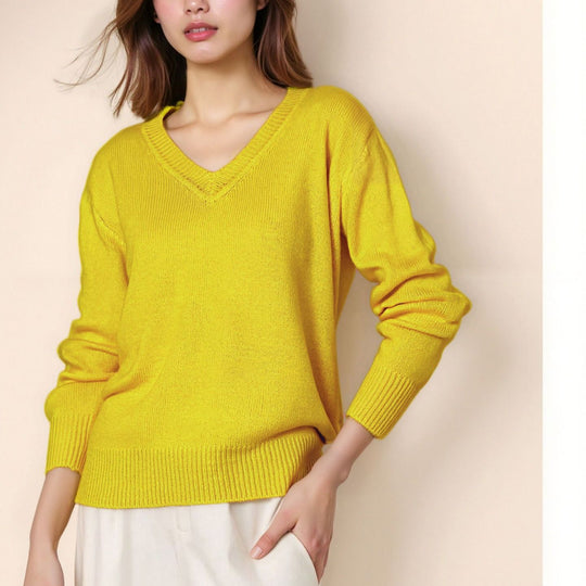Damen Pullover mit V-Ausschnitt und strukturierter Optik R&B