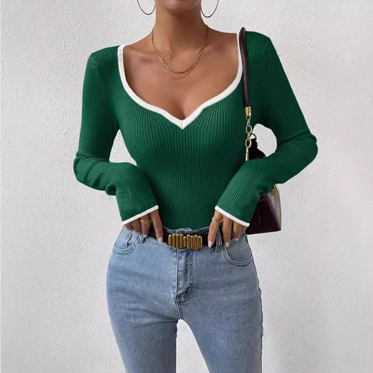 Damen Langarmshirt mit tiefem V-Ausschnitt R&B