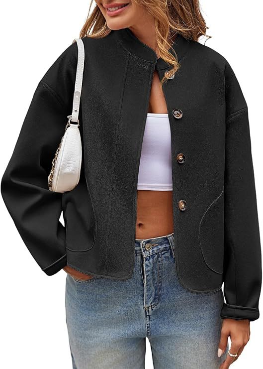 Damen modische Oversized-Jacke mit Knöpfen und seitlichen Taschen R&B