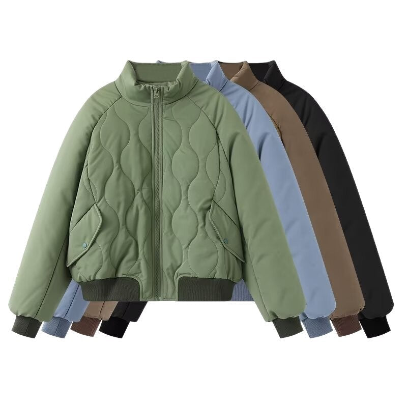 Damen Steppjacke im sportlichen Design mit hohem Kragen und elastischen Bündchen R&B