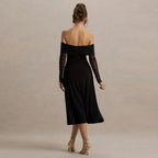 Damen Off-Shoulder Maxikleid mit eleganten Rüschen R&B