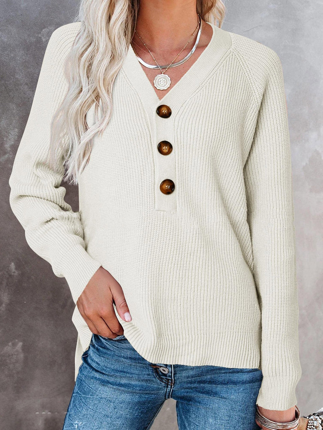 Damen Strickpullover mit Knopfdetails und lässigem Schnitt R&B
