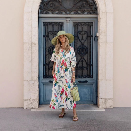 Damen Maxikleid mit floralen Mustern und luftigen Ärmeln R&B