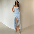 Damen Elegantes Maxikleid mit floralem Design und hoher Teilung R&B