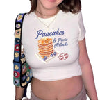 Damen Crop-T-Shirt mit humorvollem Pfannkuchen-Design R&B