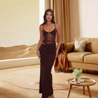 Damen Elegantes Stretch-Maxikleid mit transparenten Einsätzen und spaghetti Trägern
