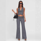 Damen elegantes Wickeloberteil mit stylischem Kragen und verspielten Details R&B