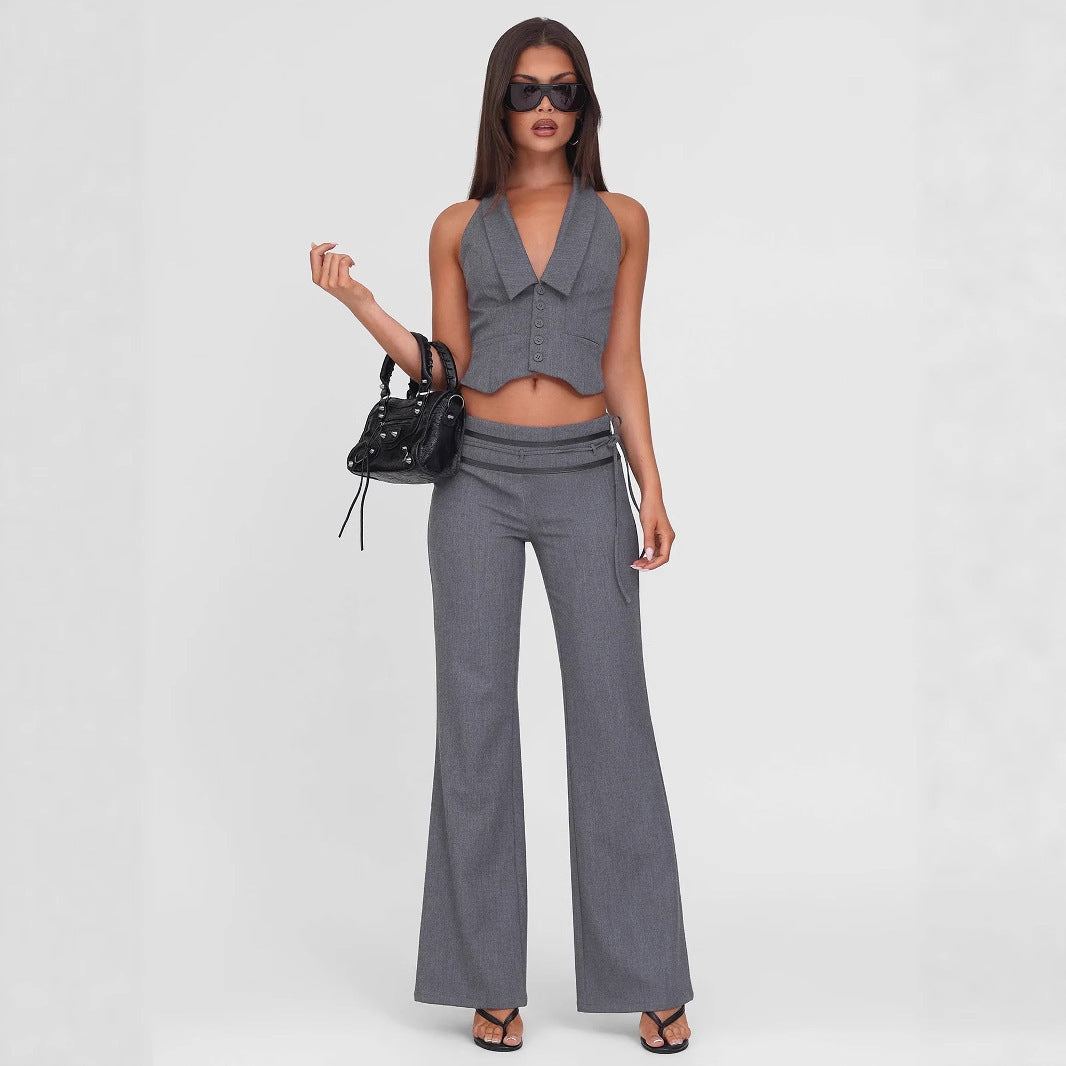 Damen elegantes Wickeloberteil mit stylischem Kragen und verspielten Details R&B