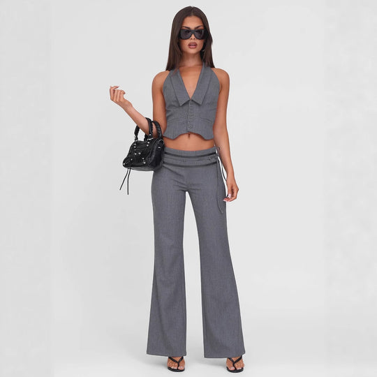 Damen elegantes Wickeloberteil mit stylischem Kragen und verspielten Details R&B