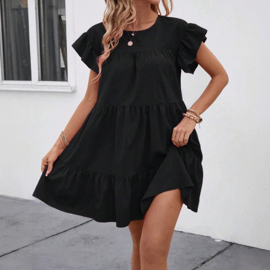 Damen luftiges Minikleid mit voluminösem Volant und lässigem Schnitt R&B