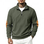 Herren nan Halbzip-Sweatshirt mit Stehkragen, feiner Waffelstruktur und Lederoptik-Ellenbogenpatchs R&B