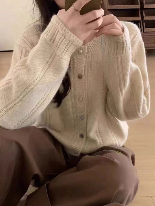 Damen Grobstrick-Cardigan mit geschmackvollem Knopfverschluss und weiten Ärmeln R&B