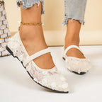 Damen Ballerinas mit floralem Spitzendesign und elastischem Riemen R&B