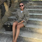 Damen Modische Trenchcoat-Jacke mit voluminösen Ärmeln und Gürtel R&B