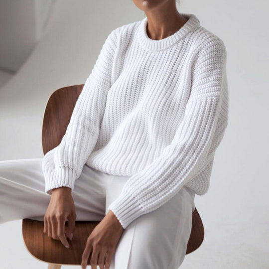 Damen Grobstrickpullover mit lässigem Schnitt und voluminösen Ärmeln R&B