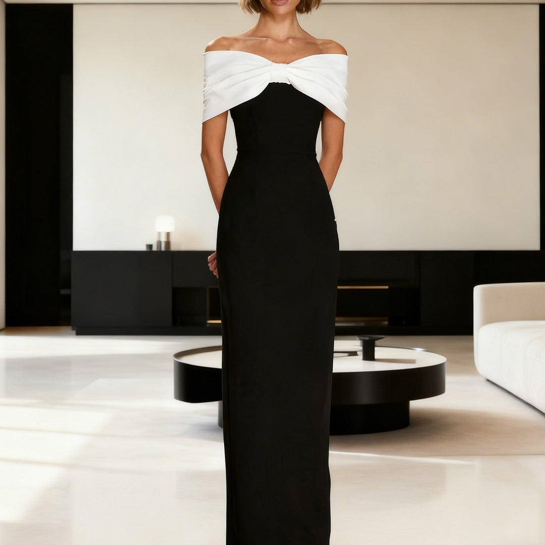 Damen Elegantes Maxikleid mit schulterfreiem Design und tailliertem Schnitt R&B