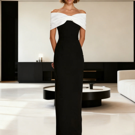 Damen Elegantes Maxikleid mit schulterfreiem Design und tailliertem Schnitt R&B