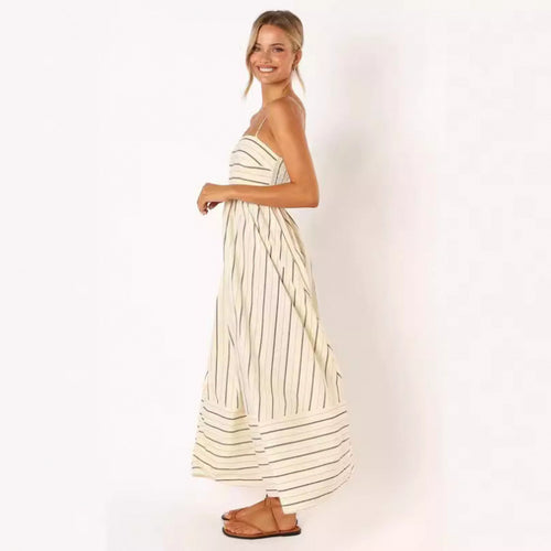 Damen Maxikleid mit feinen Streifen und elastischem Taillenbund R&B