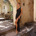 Damen Maxikleid mit asymmetrischem Design und elegantem Satin-Finish R&B