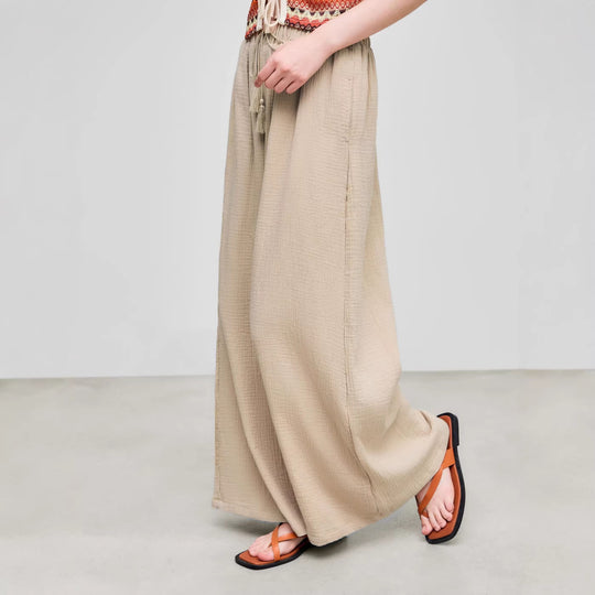 Damen weite Sommerhose im lässigen Boho-Stil mit elastischem Bund und seitlichen Taschen R&B