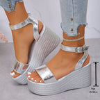 Damen Glamouröse Wedge-Sandalen mit verstellbarem Riemen
