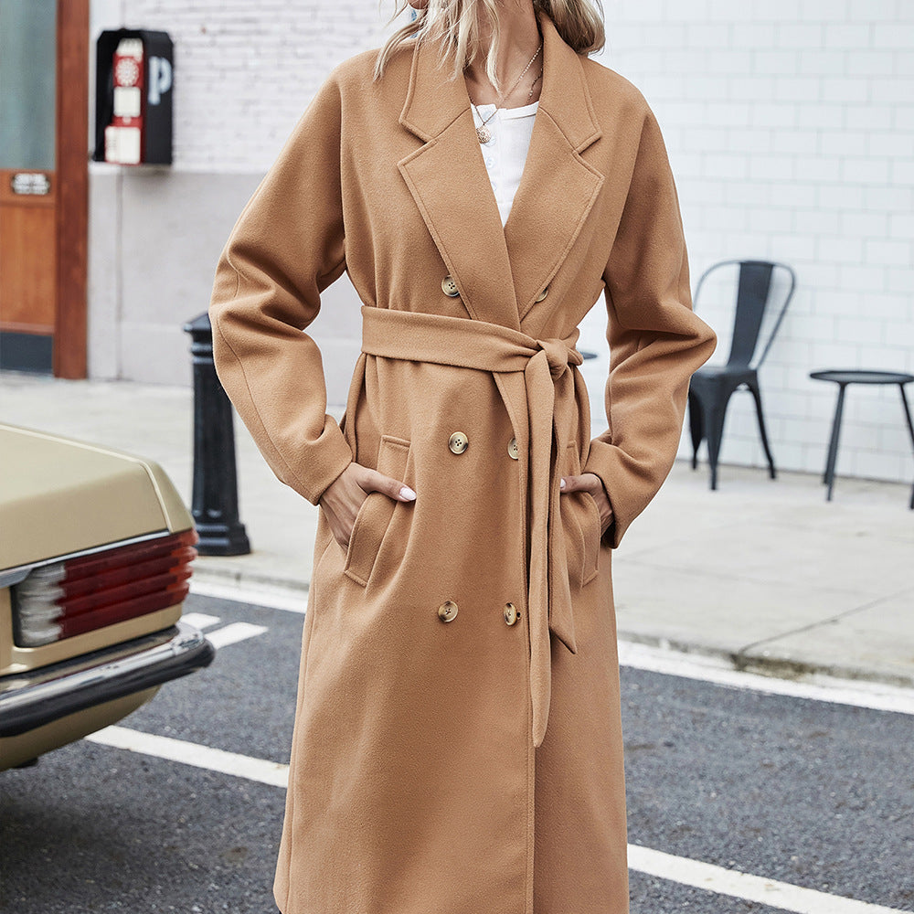 Damen eleganter Trenchcoat mit taillierbarem Gürtel und großen Taschen