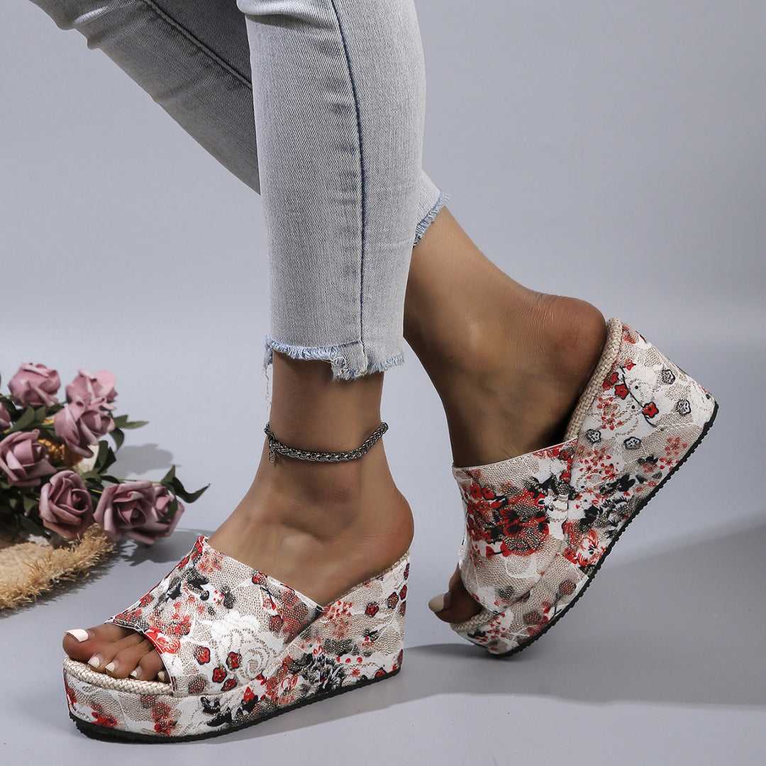 Damen Wedge-Pantoletten mit floralem Print und rutschfester Sohle R&B