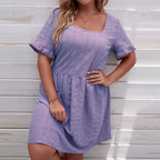 Damen lässiges Sommerkleid mit breiten Ärmeln und quadratischem Ausschnitt R&B
