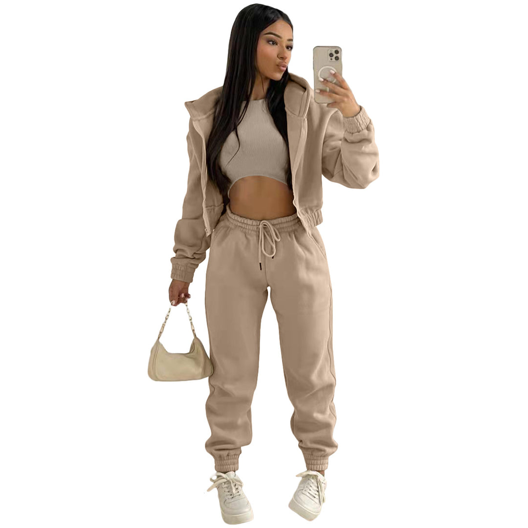 Damen stylischer Sportanzug mit lässiger Kapuzenjacke und elastischen Bundelementen R&B