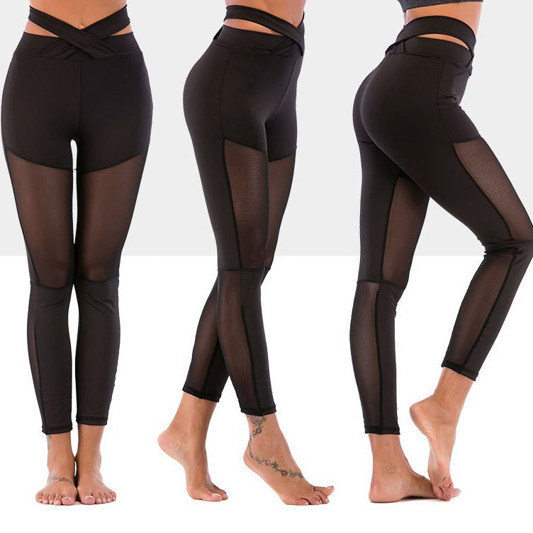 Damen Sportliches High-Waist Leggings-Set mit Mesh-Einsätzen