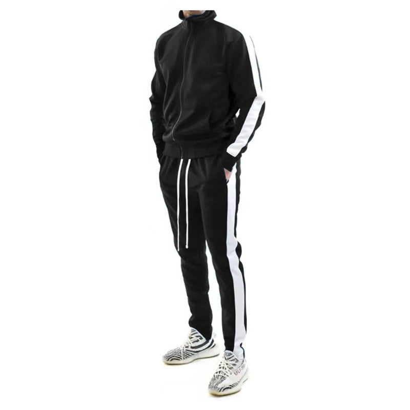 Herren nan schlankes Trainingsset mit Stehkragen, Reißverschlussjacke und tailliertem Kordeljogger R&B