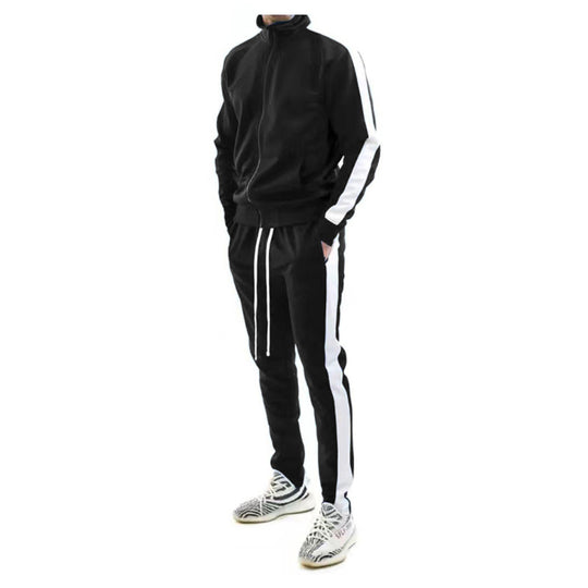 Herren nan schlankes Trainingsset mit Stehkragen, Reißverschlussjacke und tailliertem Kordeljogger R&B