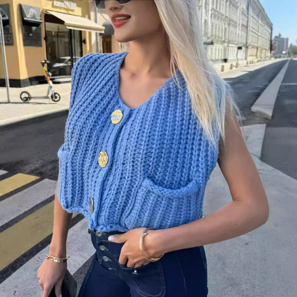 Damen Strickweste mit Taschen R&B