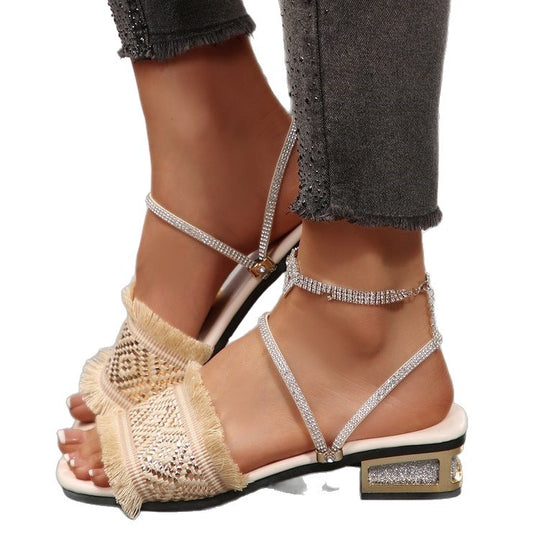Damen modische Sandalen mit Fransen und glitzernden Riemen R&B