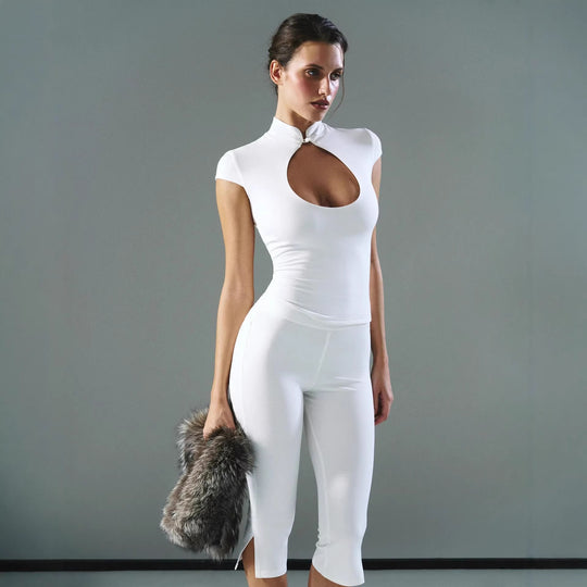 Damen figurbetontes Oberteil mit Choker-Ausschnitt R&B