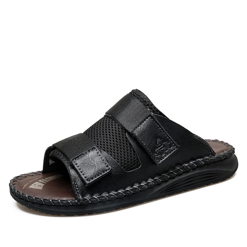 Herren Atmungsaktive Leder-Sandalen mit verstellbarem Klettverschluss R&B