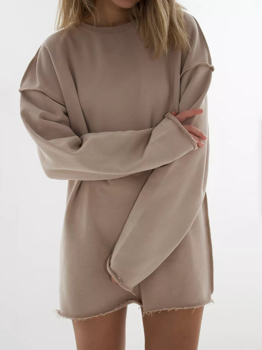 Damen Lässiger Oversized-Pullover mit abgerundetem Saum und langen Ärmeln R&B