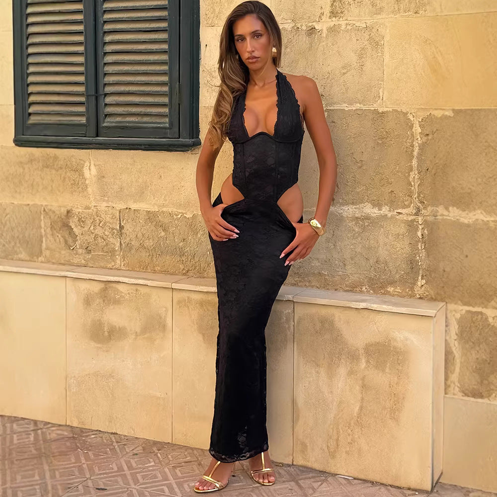 Damen Langes Spitzenkleid mit sexy Ausschnitten und raffinierten Details R&B