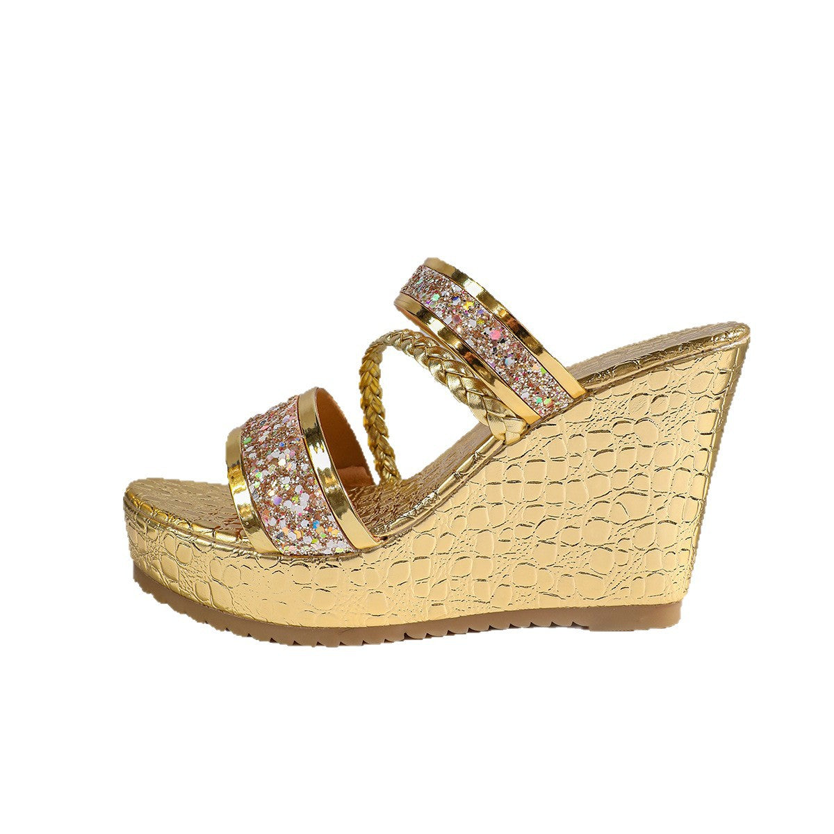 Damen Wedge-Sandalen mit funkelnden Akzenten und elegantem Krokodil-Design R&B