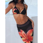 Damen Triangel-Bikini mit floralem Überrock