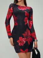 Damen Kleid mit langem Arm und floralem Design R&B